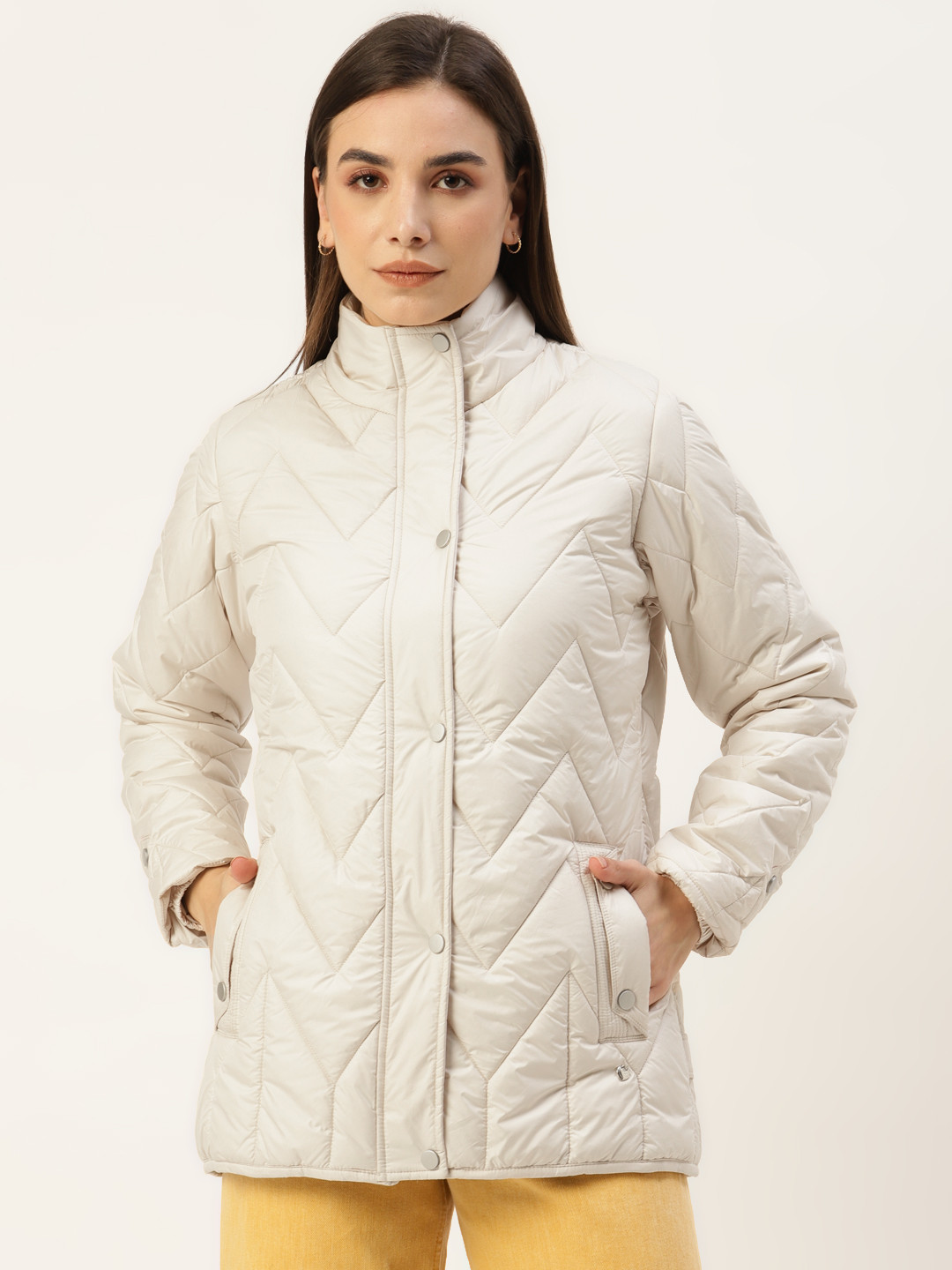 Monte Carlo Women Off White Solid  Padded Jacket