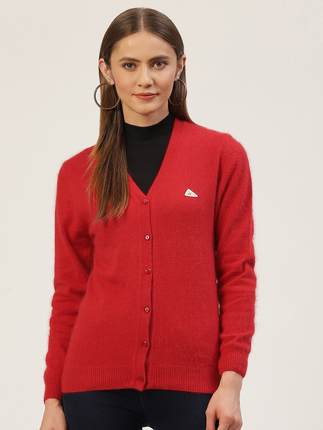 Monte Carlo Women Red Solid Cardigan
