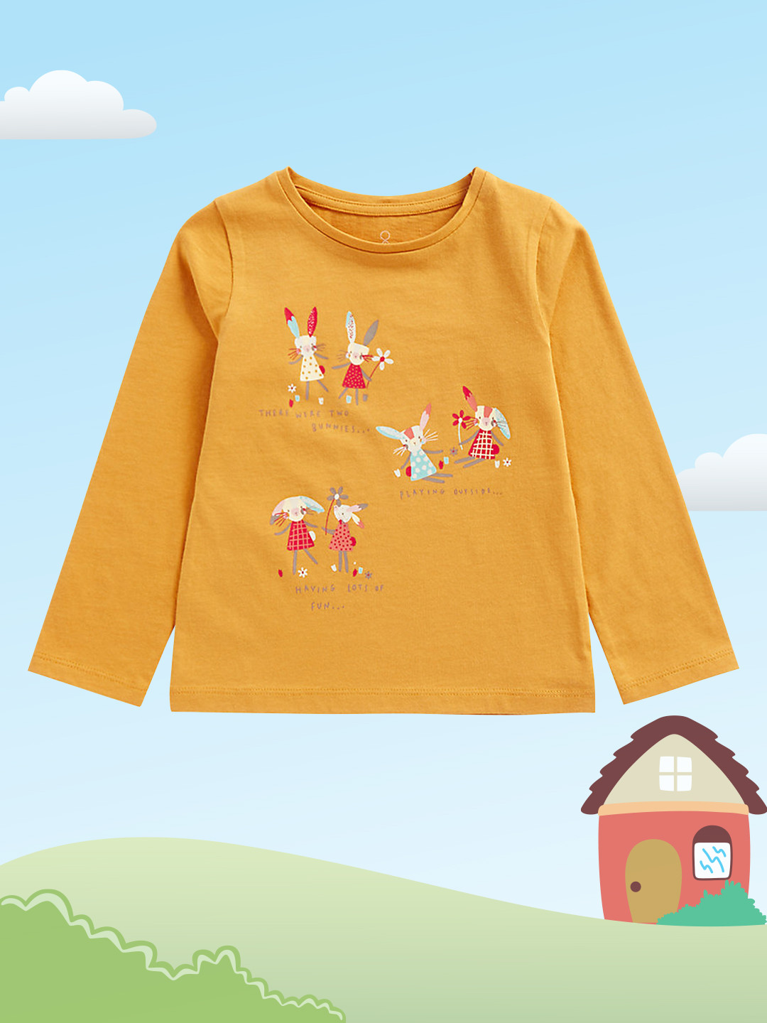 mothercare Girls Mustard Yellow Printed Pure Cotton T-shirt