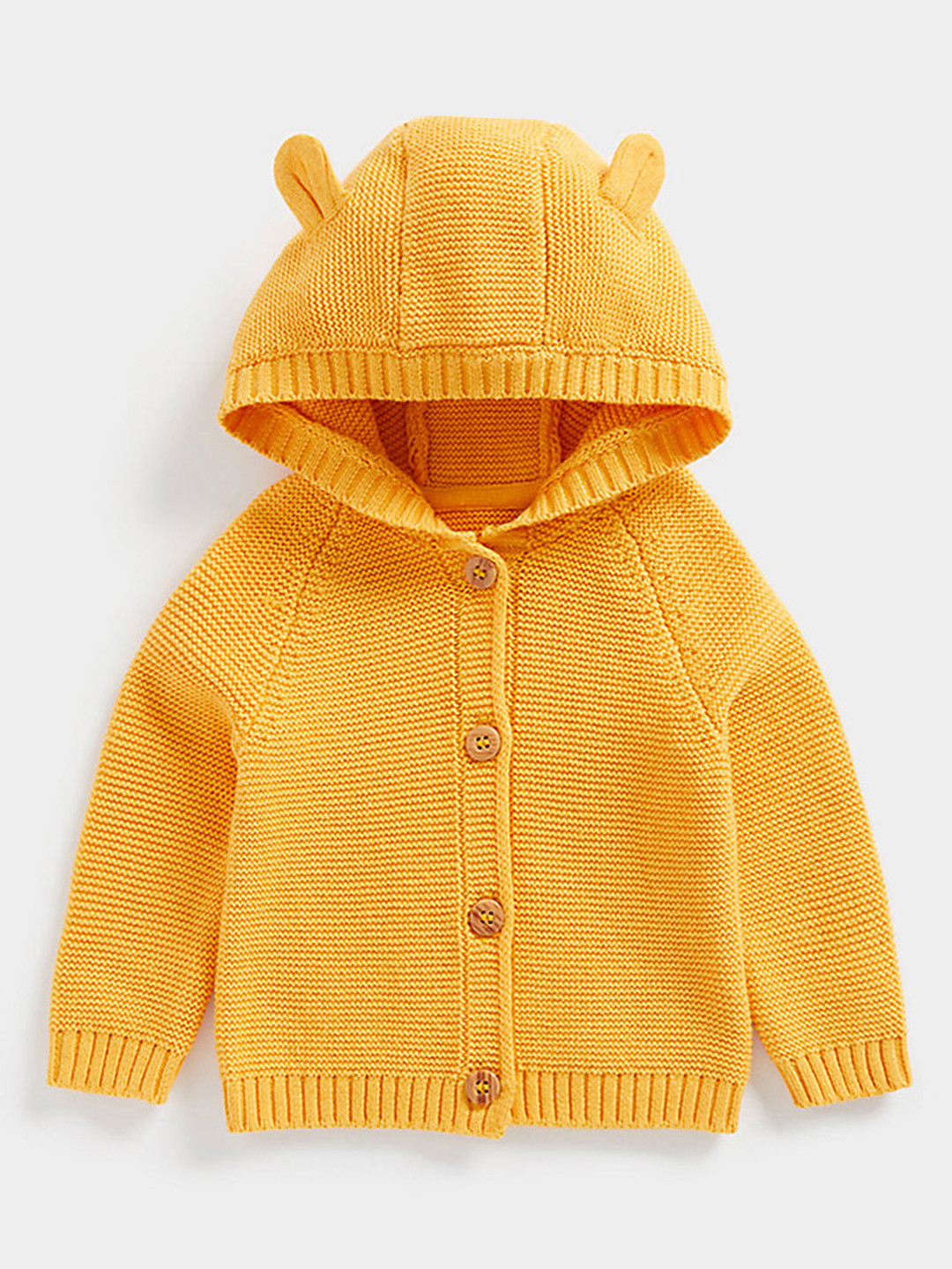 mothercare Kids Mustard Yellow 3D Hooded Organic Cotton Cardigan