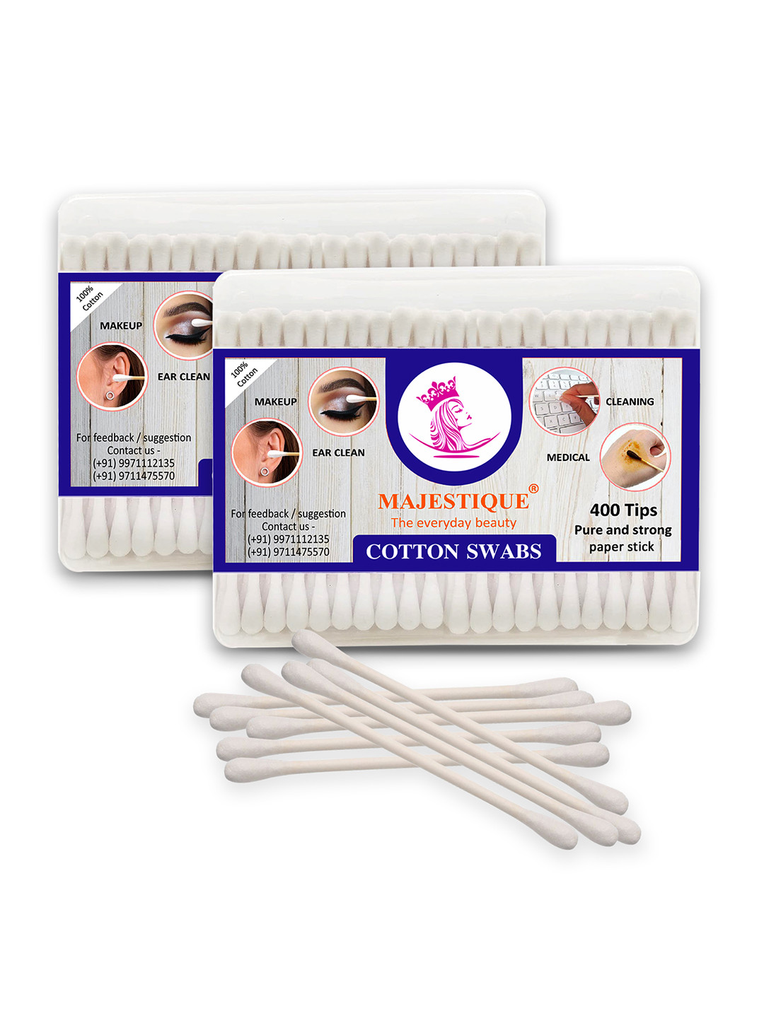 MAJESTIQUE Soft Cotton Swabs For Personal Use - 400 Tips