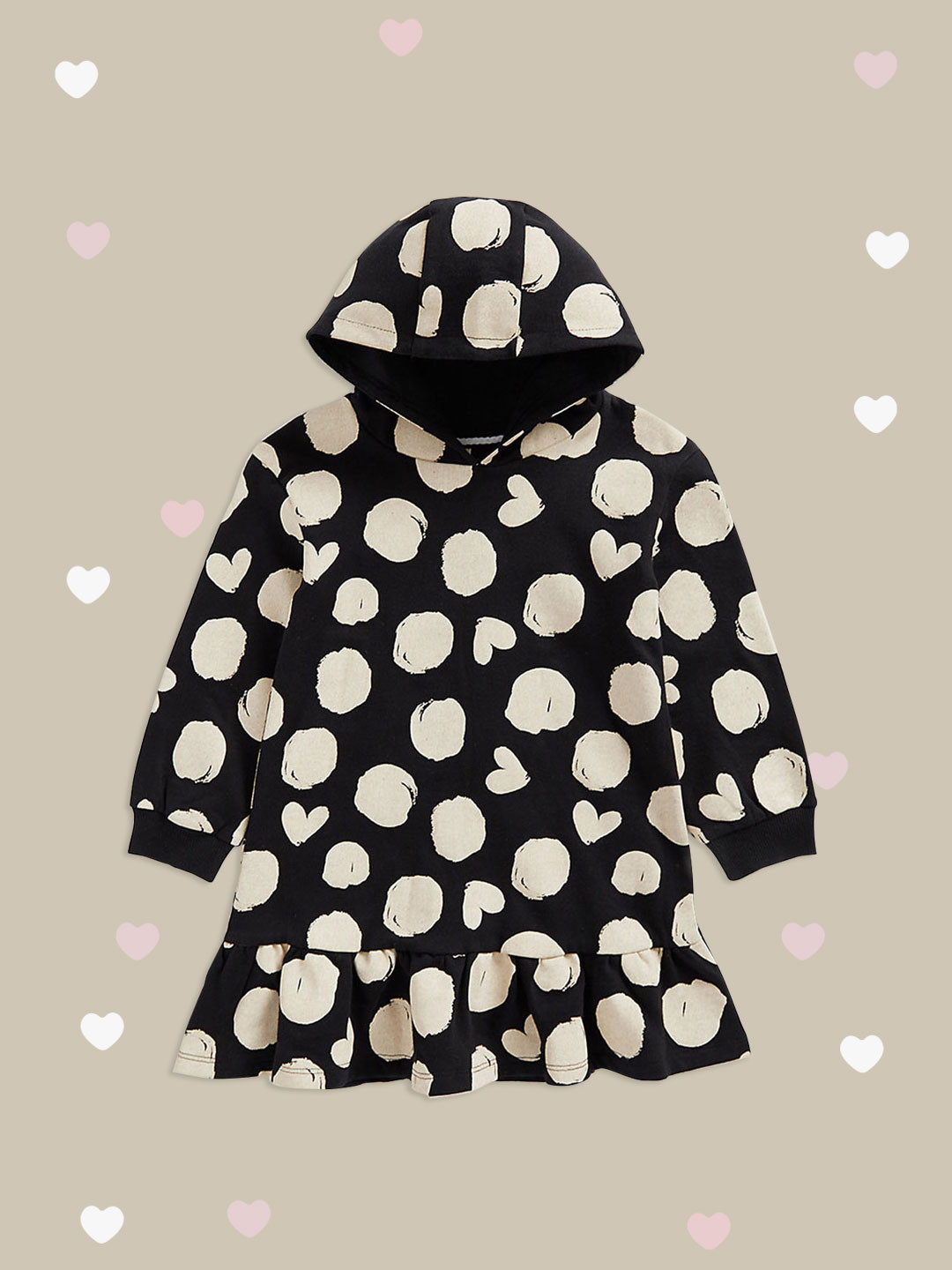 mothercare Infant Girls Black & Off White Printed Pure Cotton Jumper Dress