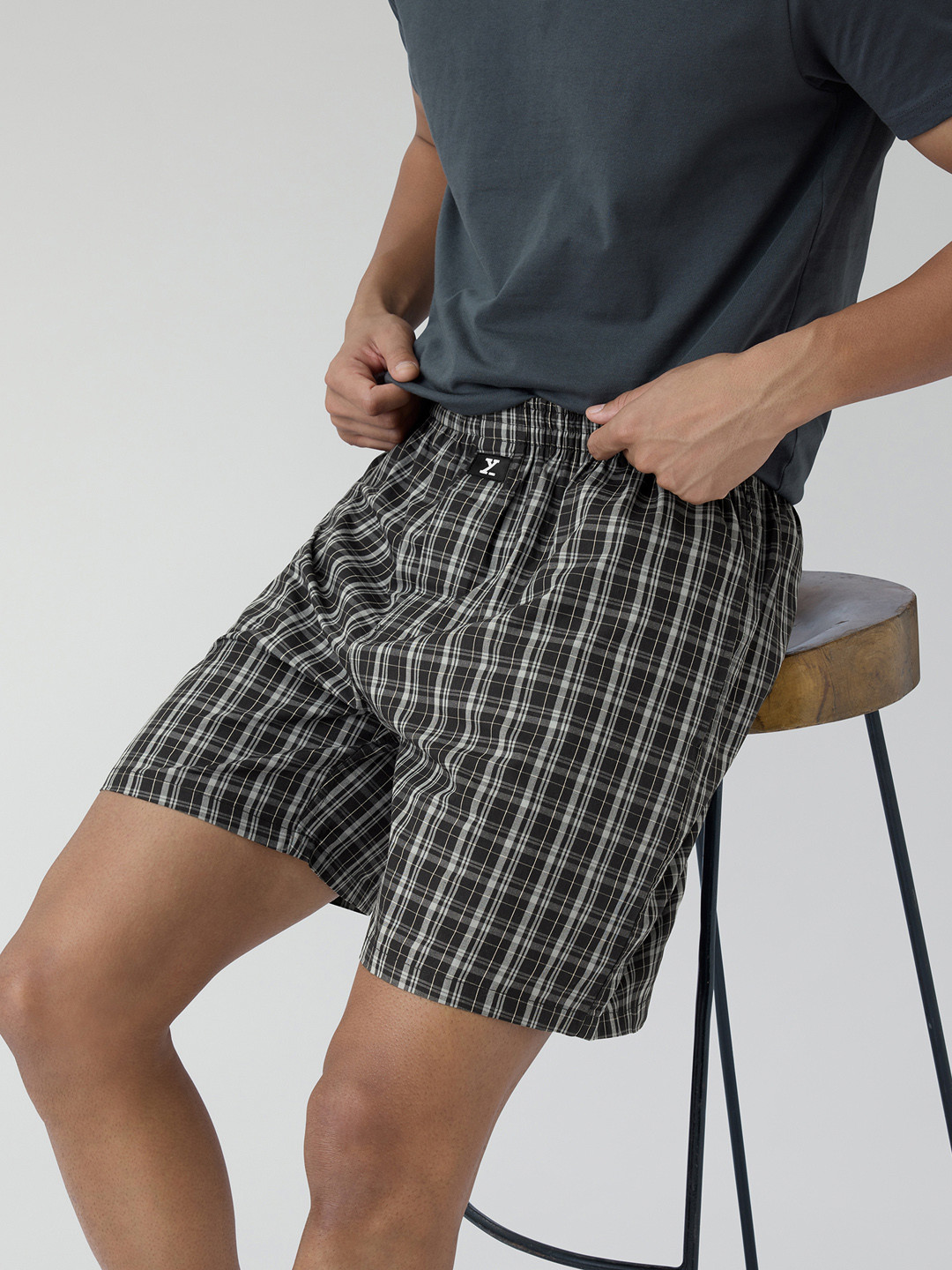 XYXX Men Checked Black Super Combed Cotton Boxer Shorts