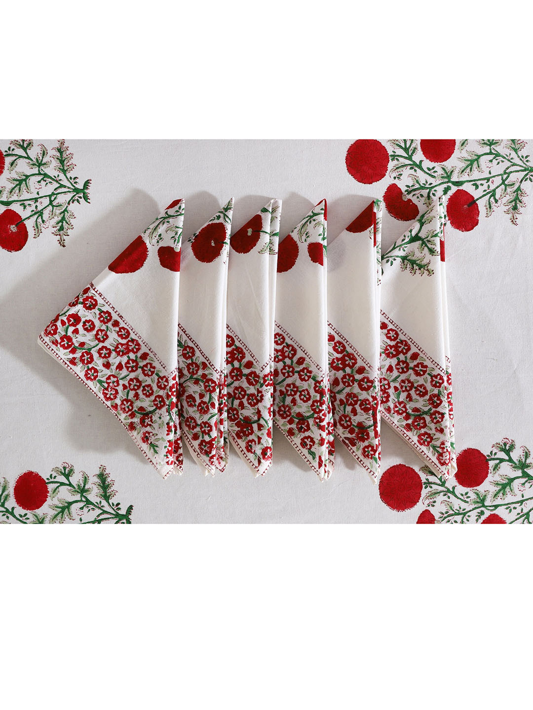 HANDICRAFT PALACE  White & Red Printed Pure Cotton Table Cover With 6 Piece Napkin