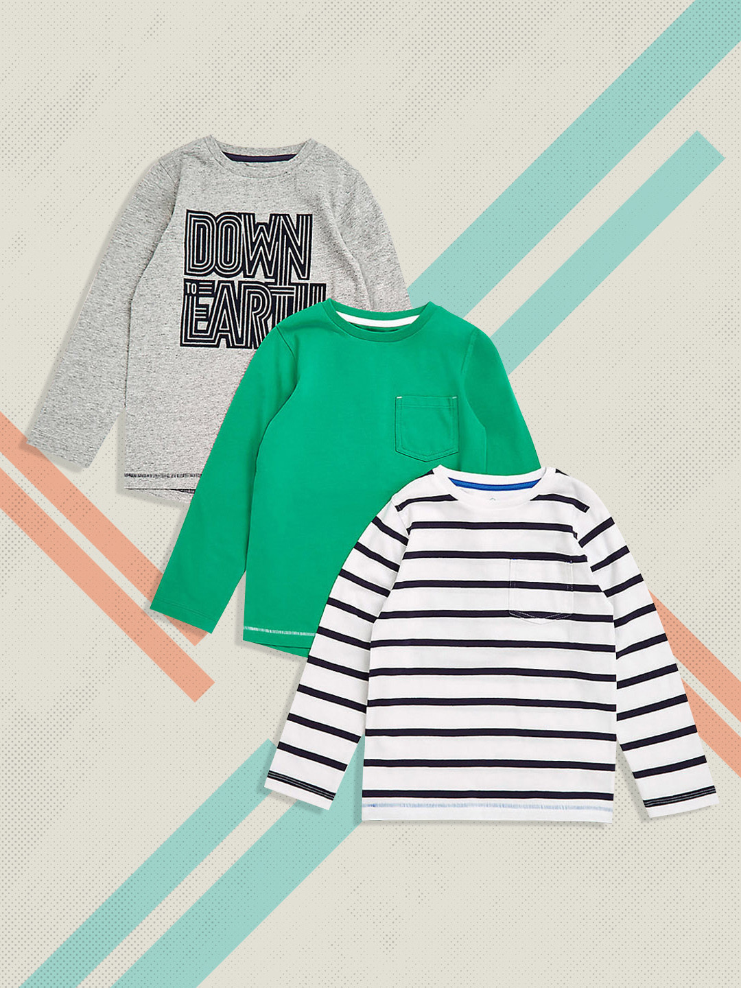 mothercare Boys Pack of 3 Pure Cotton T-shirts in White Green & Grey