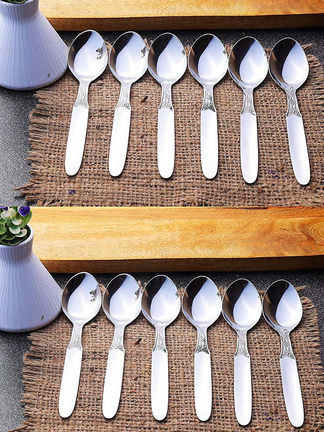 ZEVORA Set of 12 Silver-Toned Solid Stainless Steel Dinner Spoon