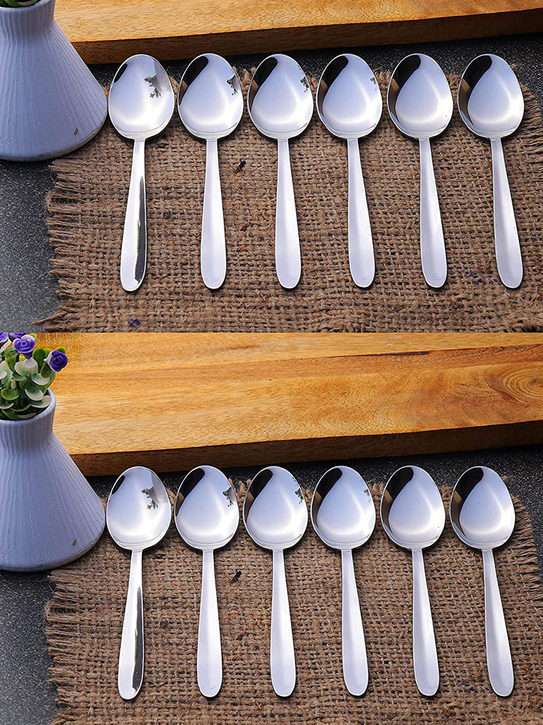 ZEVORA Set of 12 Silver-Toned Stainless Steel Dinner Spoon