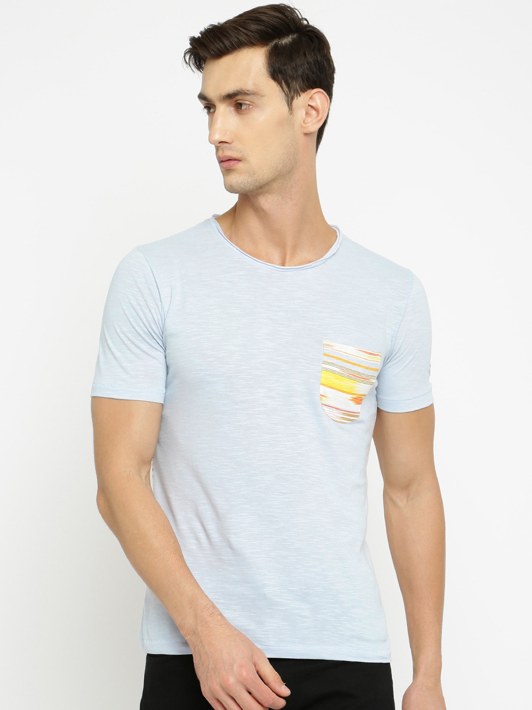 URBAN EAGLE by Pantaloons Men Blue Printed Round Neck Pure Cotton T-shirt