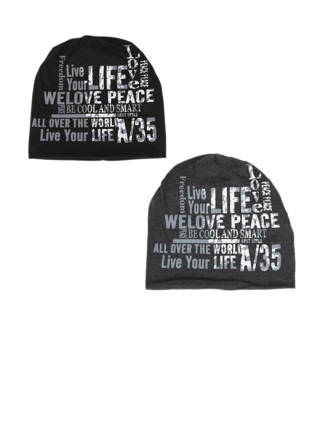 iSWEVEN Unisex Set Of 2 Black Slouchy Beanie and Skull Cap