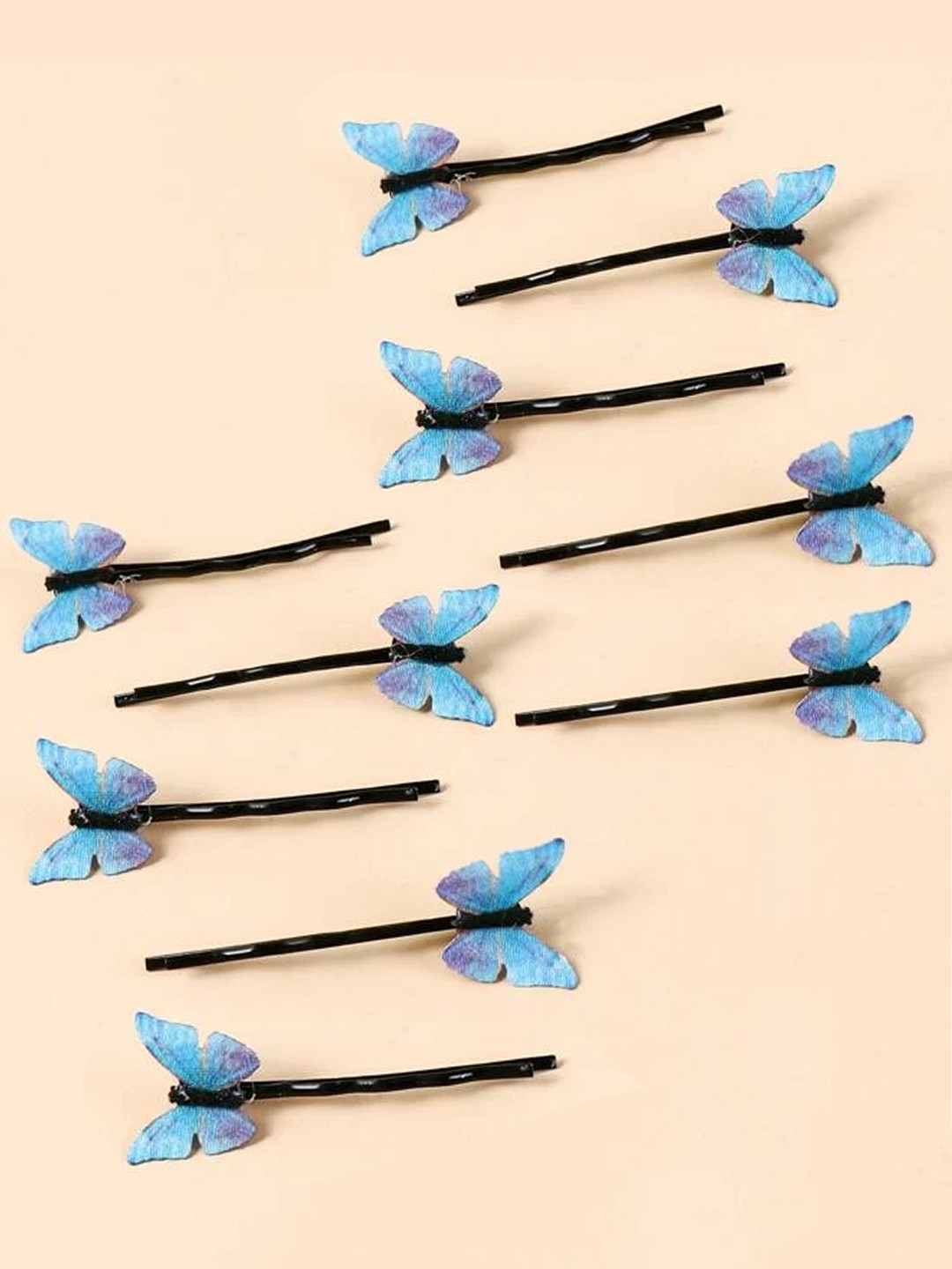 Yellow Chimes Women Set of 10 Blue Butterfly Bobby Pins