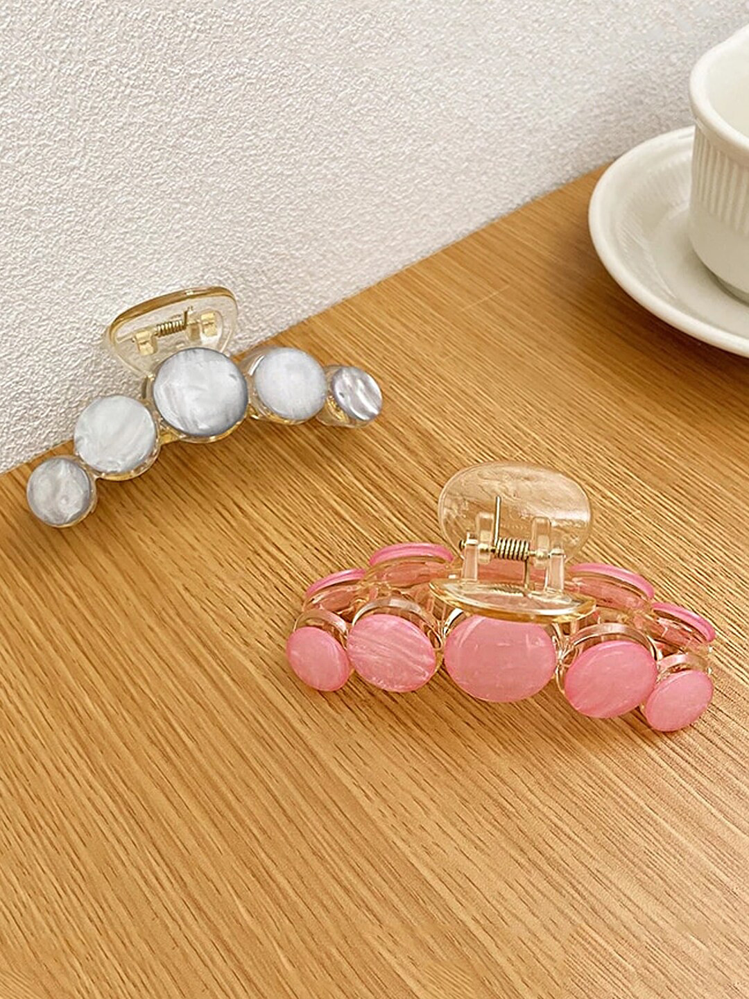 Yellow Chimes Women Set of 2 Pink & Cream Stone Studded Claw Clip