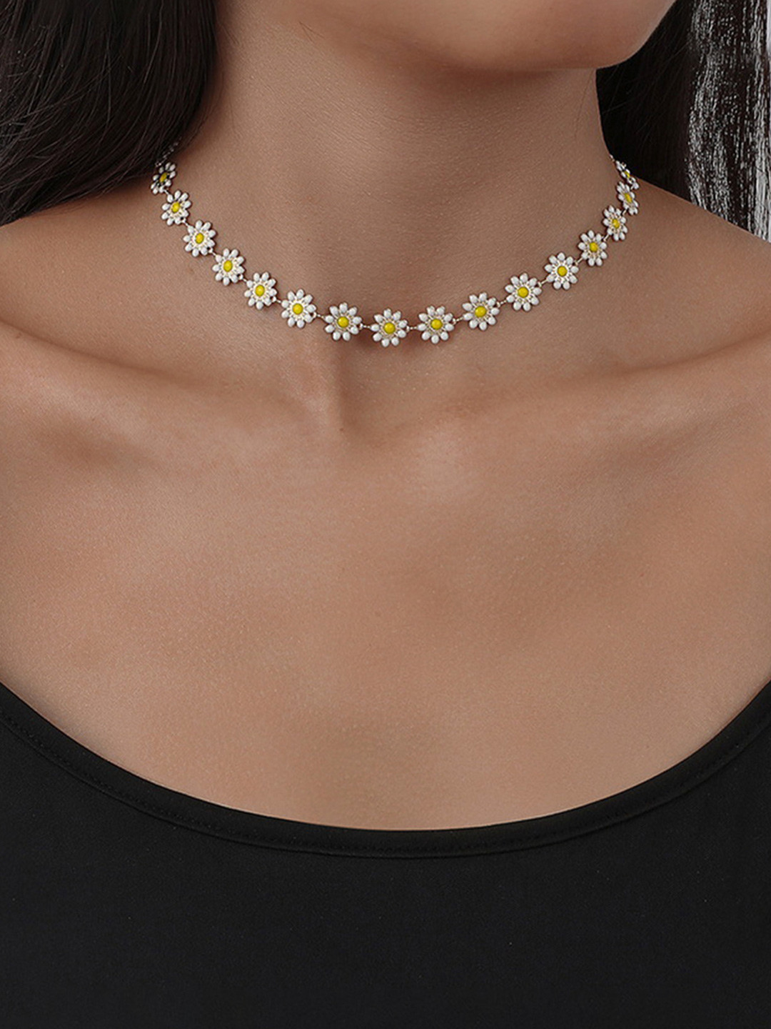Yellow Chimes Gold-Toned & White Floral Pearl studded Choker Necklace