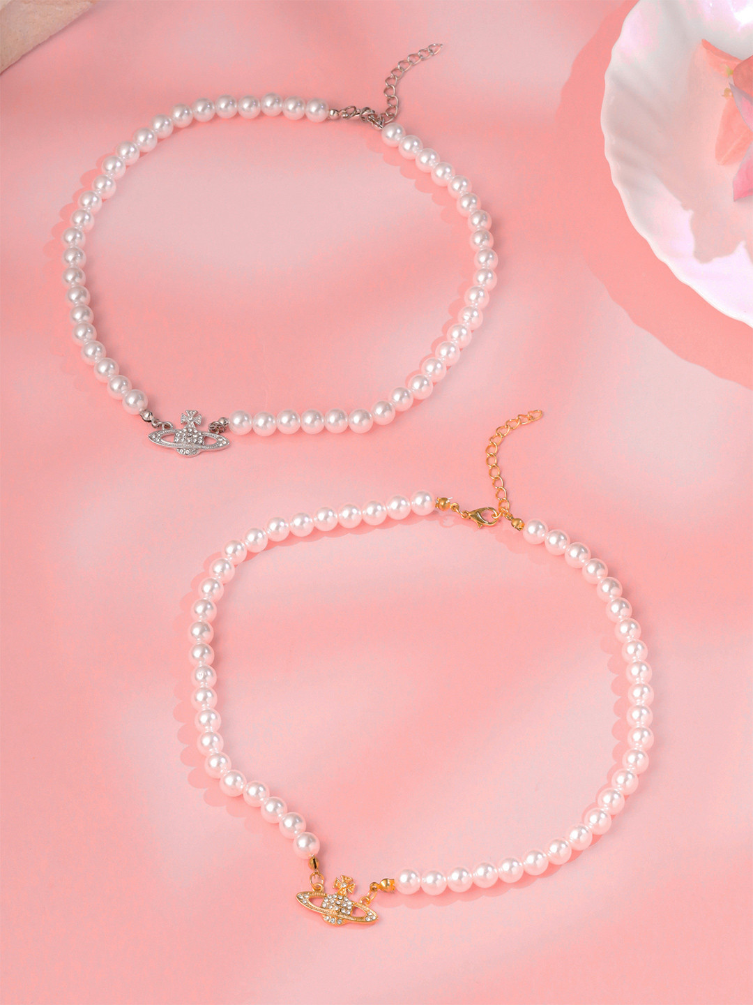 Yellow Chimes Set of 2 White Pearl Necklaces