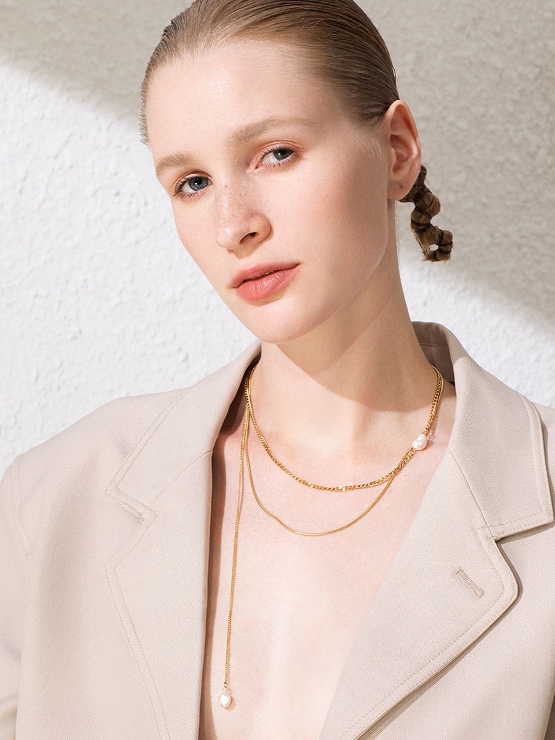 Unwind by Yellow Chimes Gold-Plated Pearl Bead Layered Charm Dainty Necklace