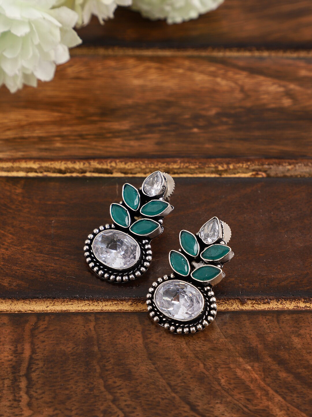 VENI Green Contemporary Jhumkas Earrings