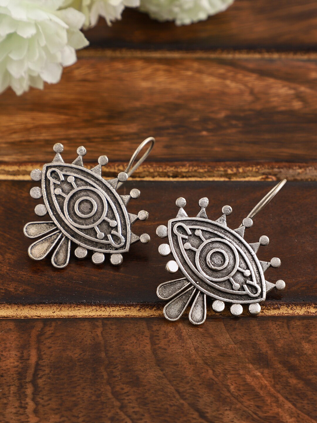VENI Silver-Toned women  Contemporary fish hook Earrings