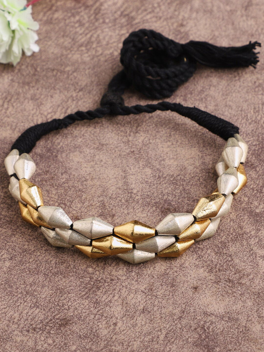 VENI Oxidised Gold Silver Dholki Choker Necklace