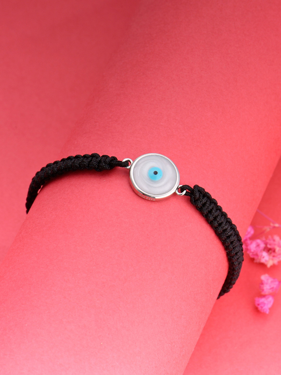 GIVA Women Silver Braided Black Thread Bracelet