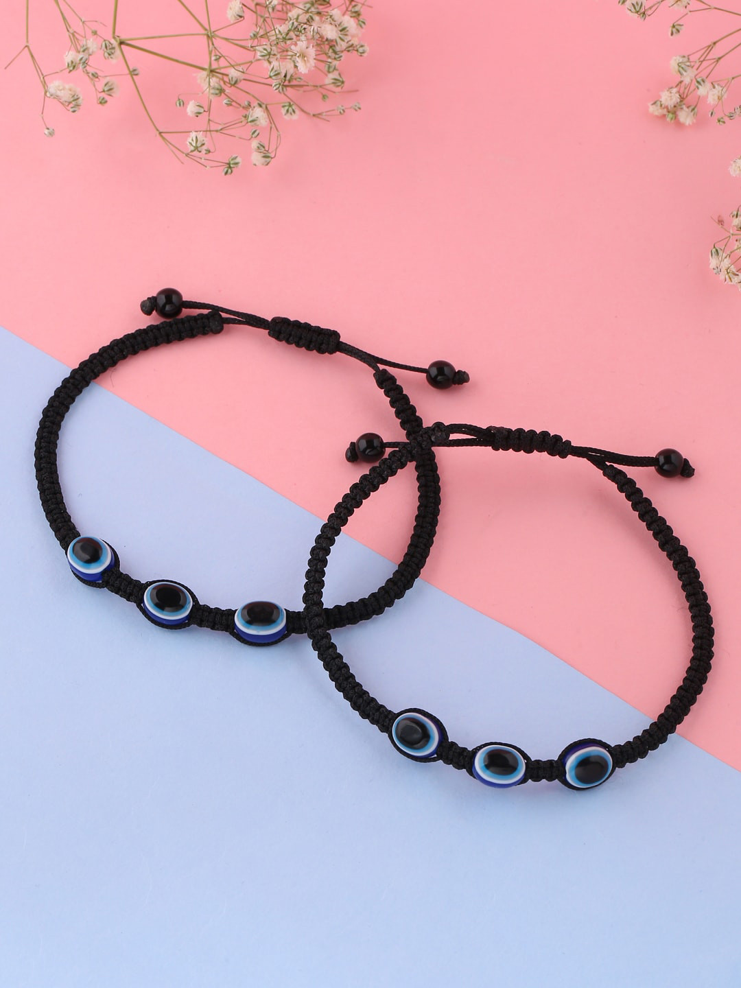 VIRAASI  Set of 2 Black & Blue Evil Eye Beaded Anklet