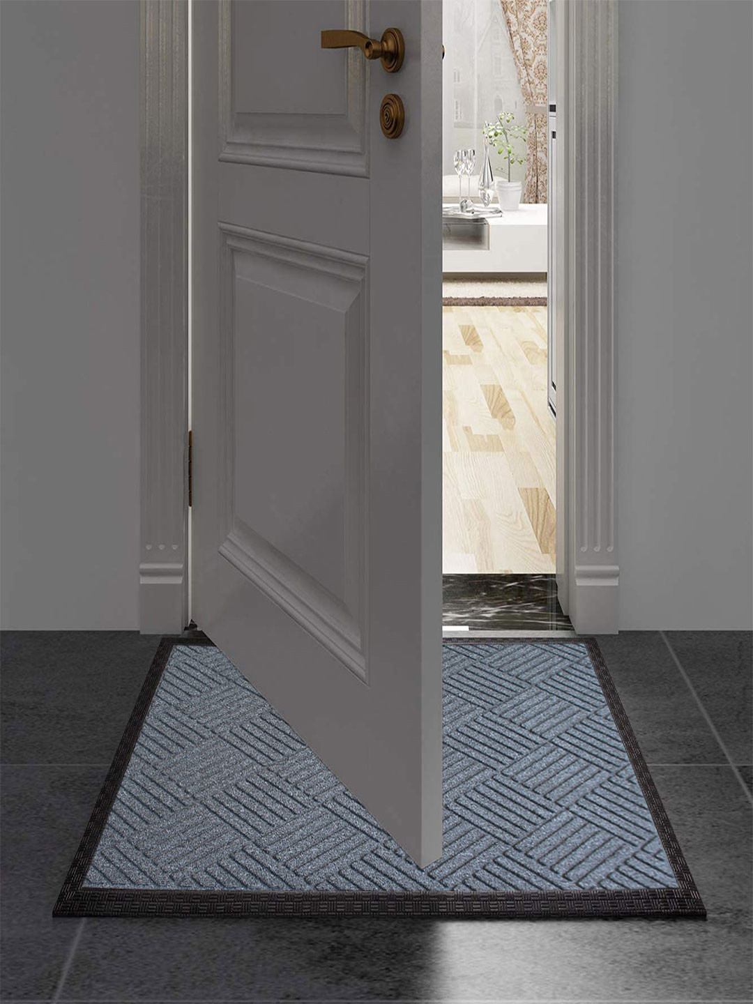 LUXEHOME INTERNATIONAL Metallic Blue Textured Anti-Skid Doormat