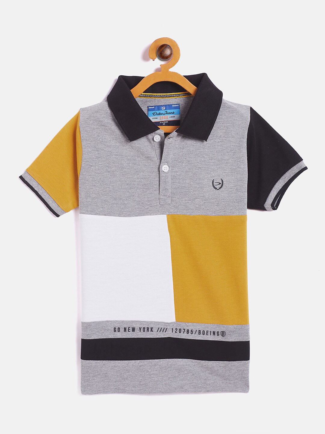 Duke Boys Grey Colourblocked Polo Collar T-shirt