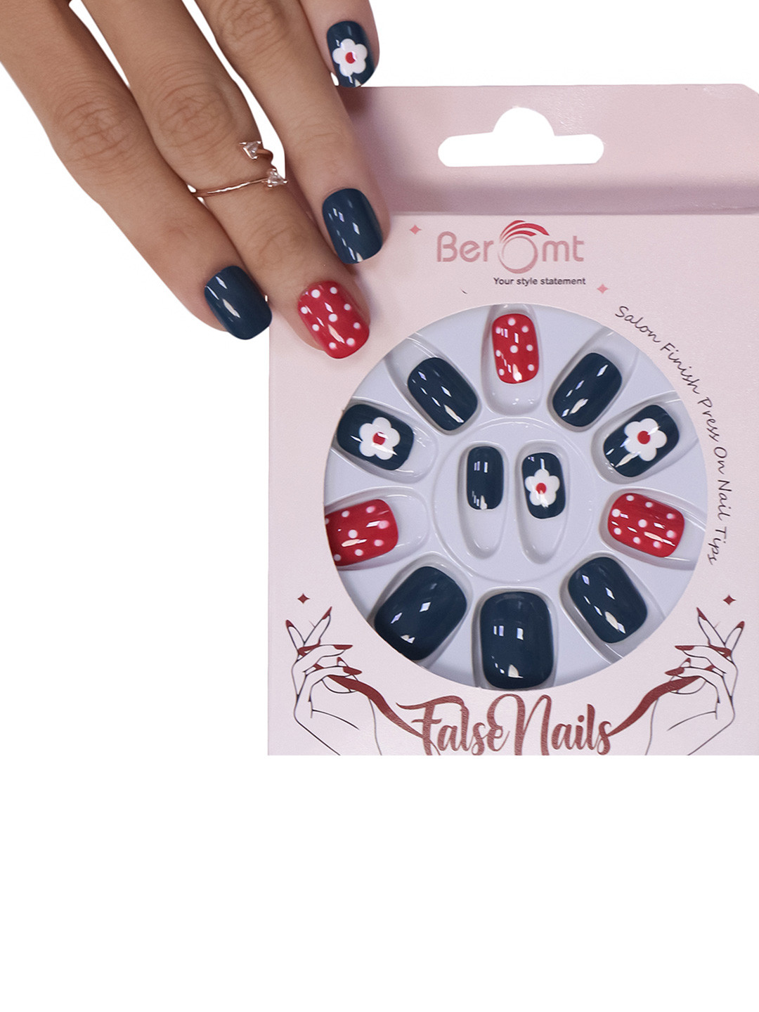 BEROMT Blue Salon Finish Press on Nail Tips-Finger Nails 591