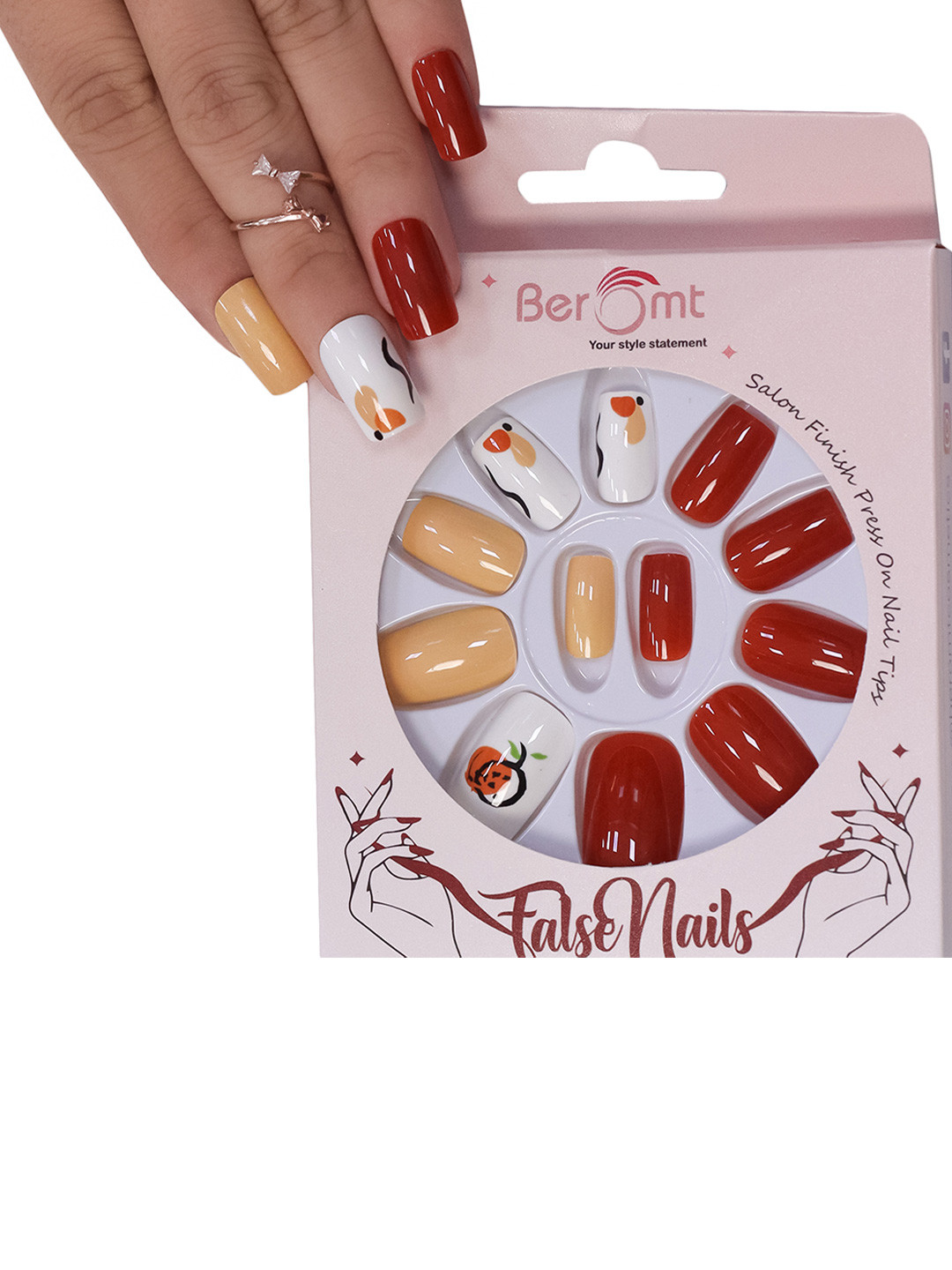 BEROMT 12 Pcs Long-Lasting Reusable Lightweight Salon Finish Press on Nail Tips - 660