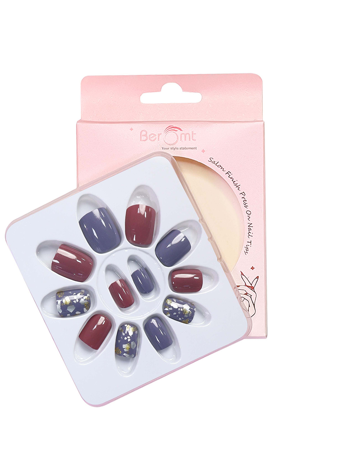 BEROMT 12 Pcs Long-Lasting Reusable Lightweight Salon Finish Press on Nail Tips - 744