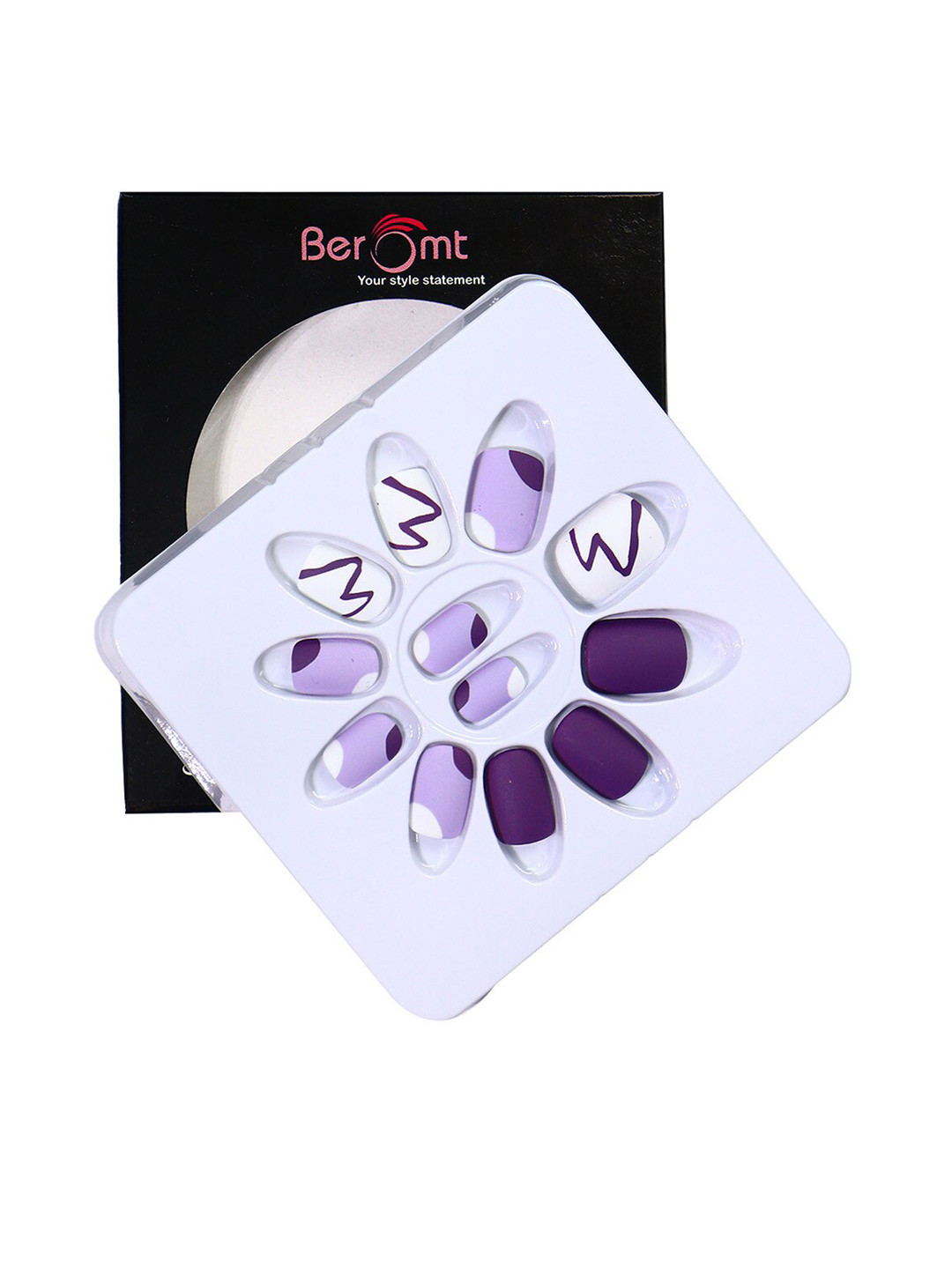 BEROMT 12 Pcs Long-Lasting Reusable Lightweight Salon Finish Press on Nail Tips - 651