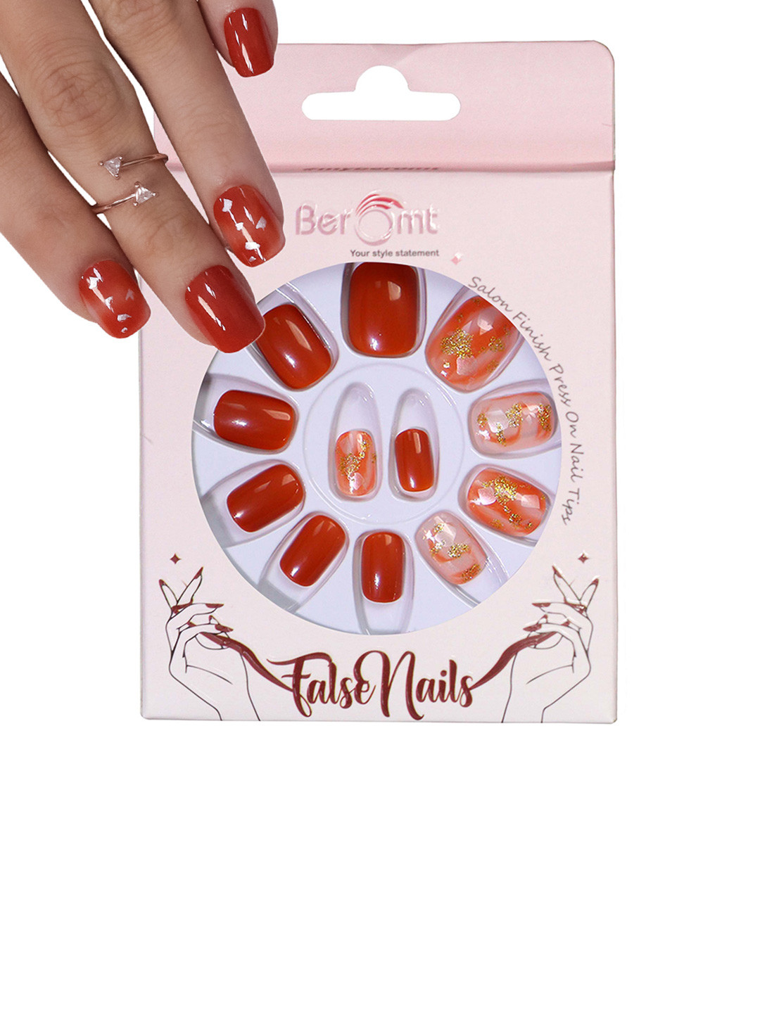 BEROMT 12 Pcs Long-Lasting Reusable Lightweight Salon Finish Press on Nail Tips - 682