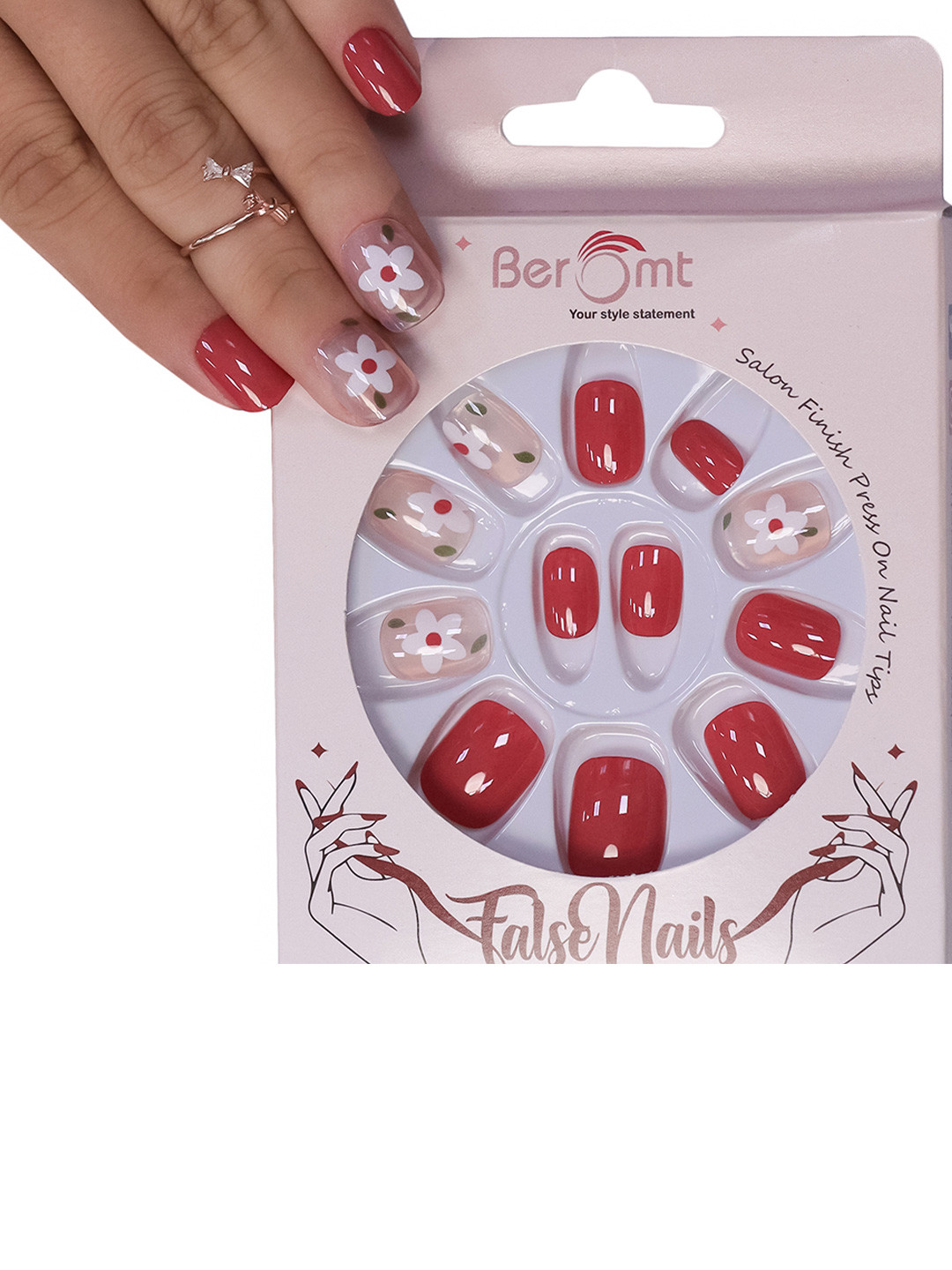 BEROMT 12 Pcs Long-Lasting Casual Salon Finish Press On Nails - Shade 747