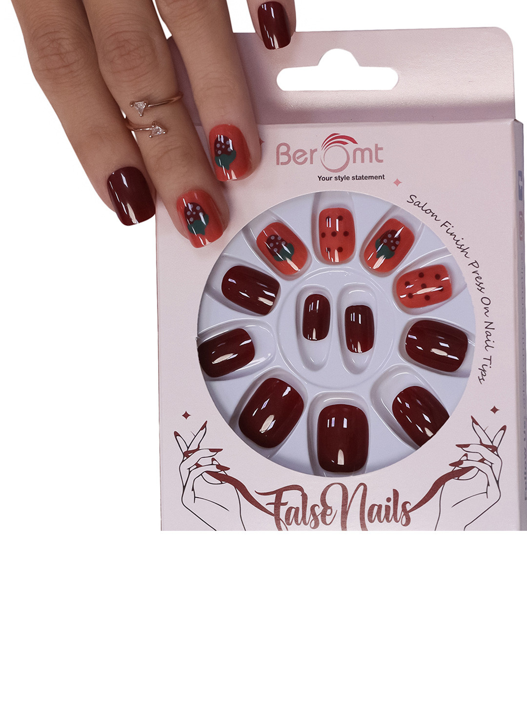 BEROMT 12 Pcs Long-Lasting Reusable Lightweight Salon Finish Press on Nail Tips - 592