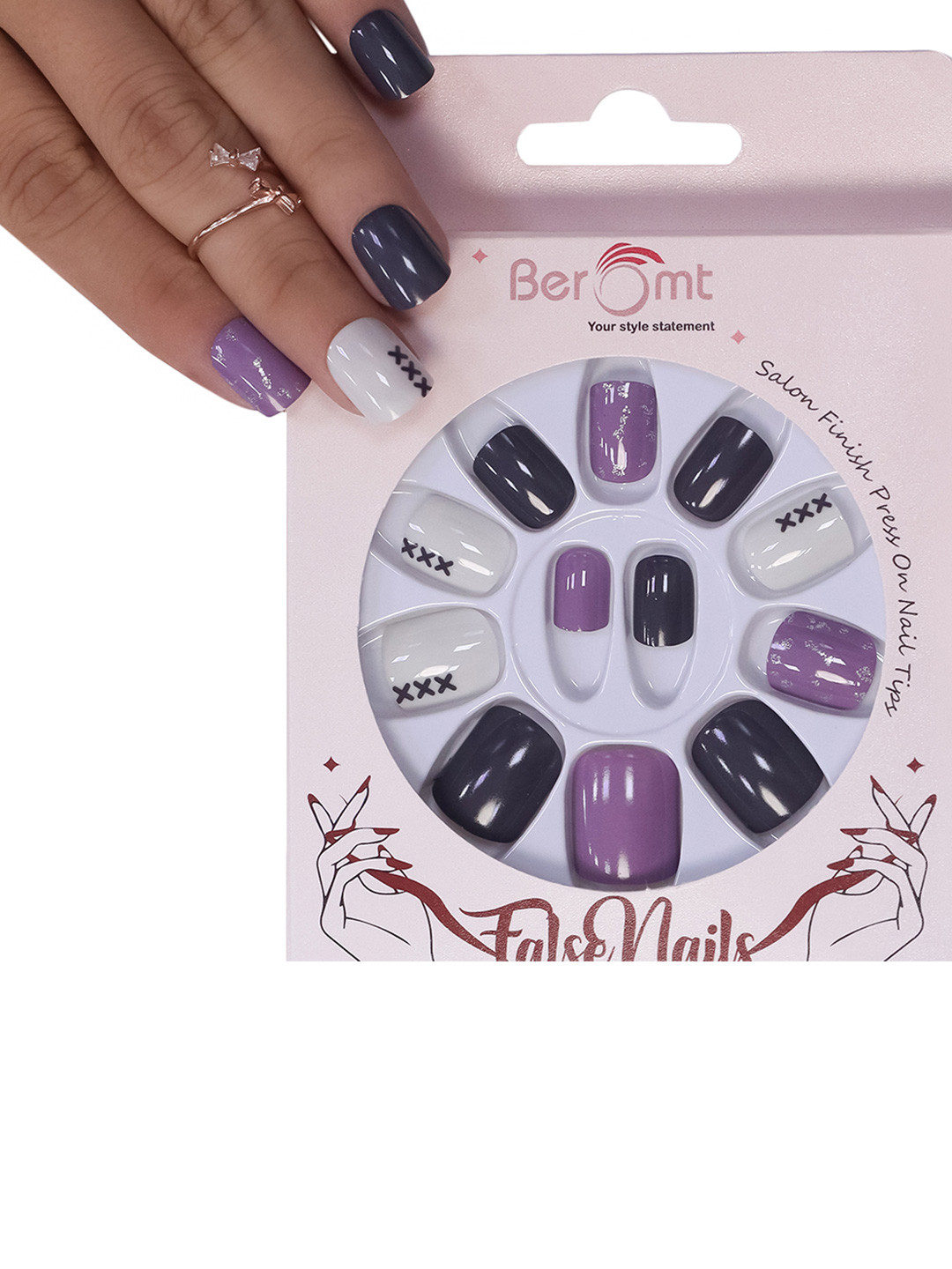 BEROMT 12 Pcs Long-Lasting Reusable Lightweight Salon Finish Press On Nail Tips - 609
