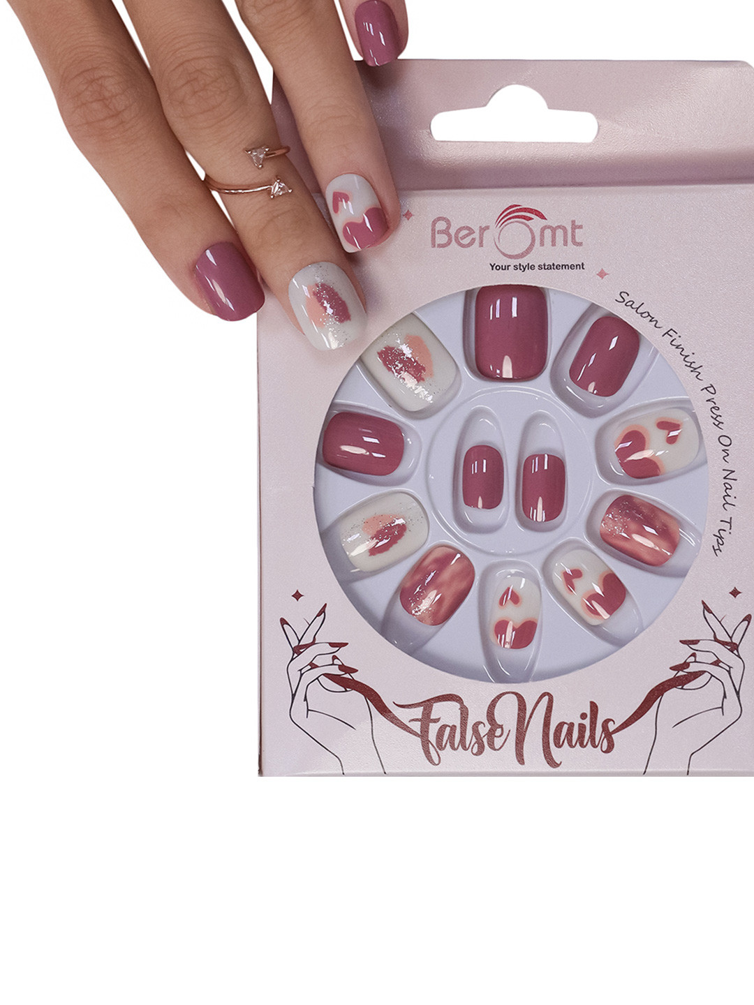BEROMT 12 Pcs Long-Lasting Casual Salon Finish Press On Nails - Shade 662