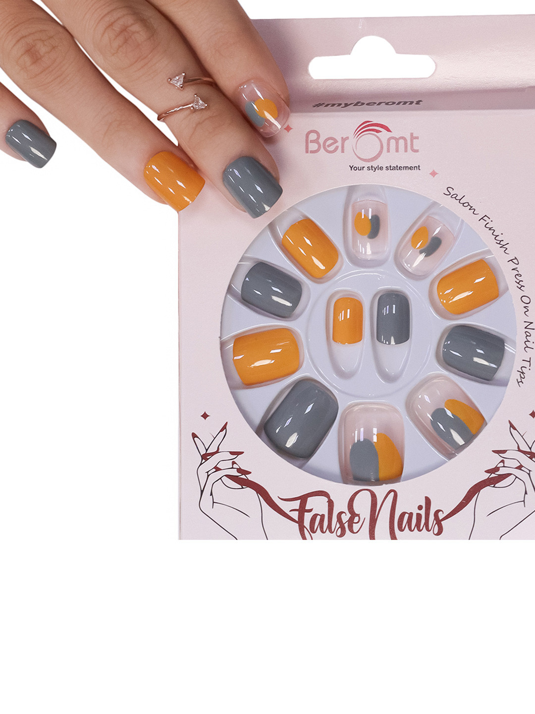 BEROMT 12 Pcs Long-Lasting Reusable Lightweight Salon Finish Press On Nail Tips - 754