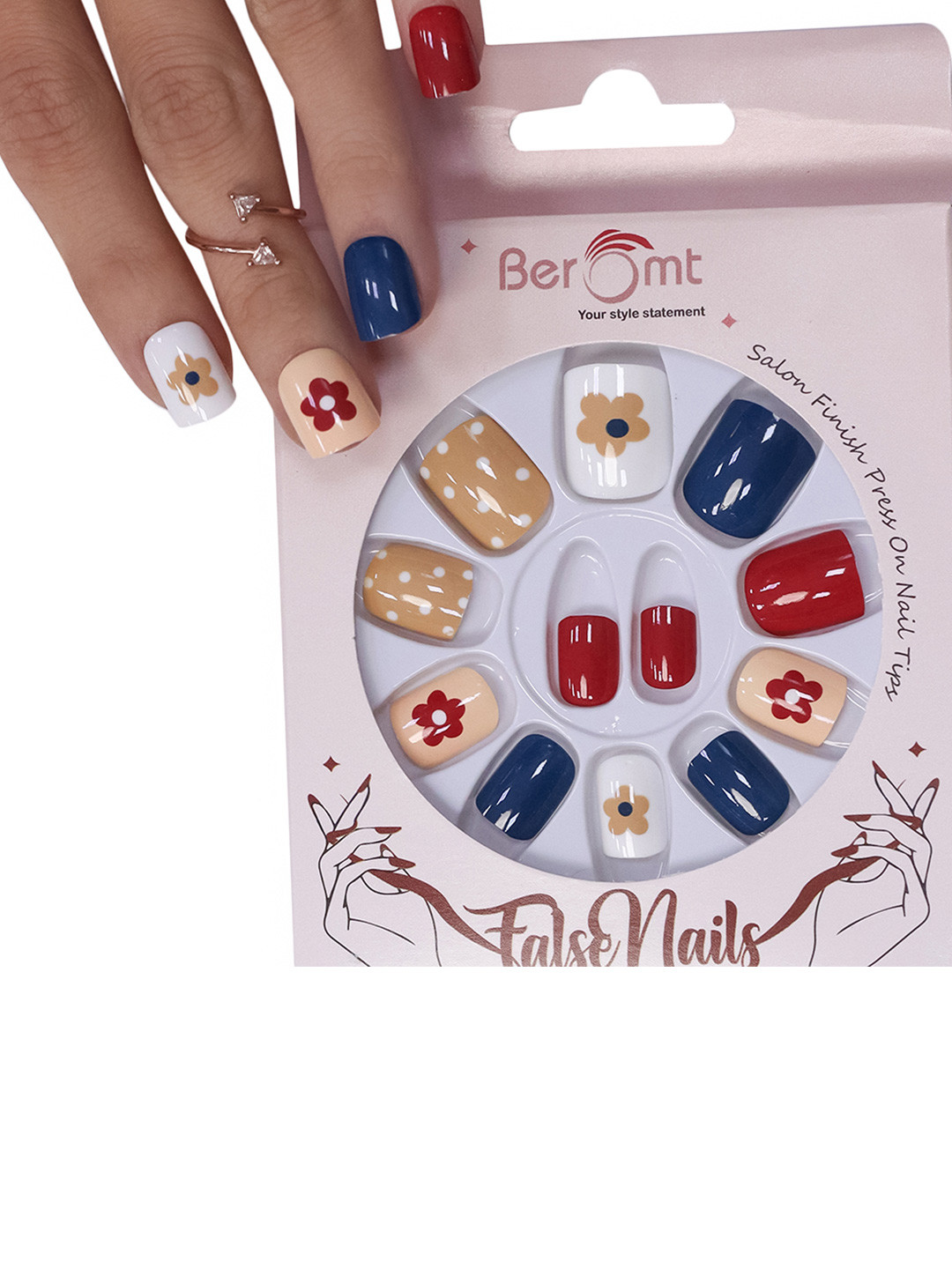 BEROMT 12 Pcs Long-Lasting Casual Salon Finish Press On Nails - Shade 688