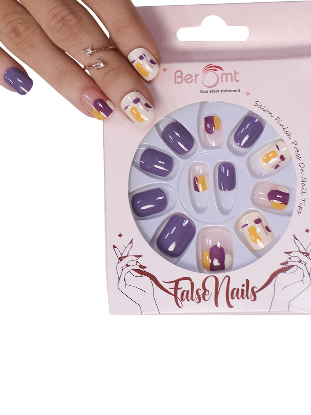 BEROMT 12 Pcs Long-Lasting Casual Salon Finish Press On Nails - Shade 768