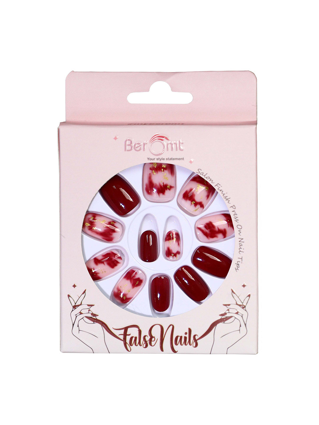 BEROMT 12 Pcs Long-Lasting Reusable Lightweight Salon Finish Press On Nail Tips - 645