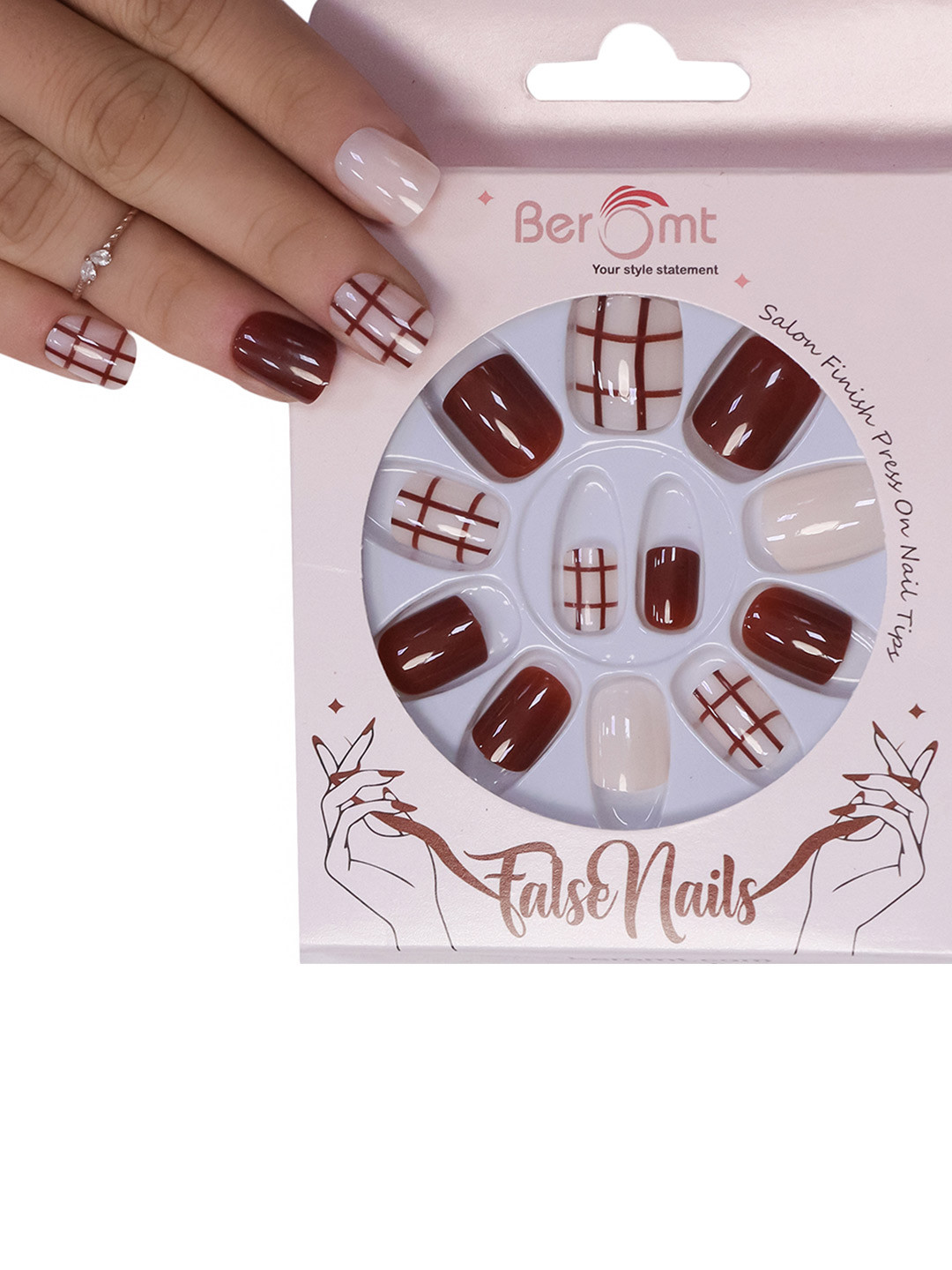 BEROMT 12 Pcs Long-Lasting Casual Salon Finish Press On Nails - Shade 771