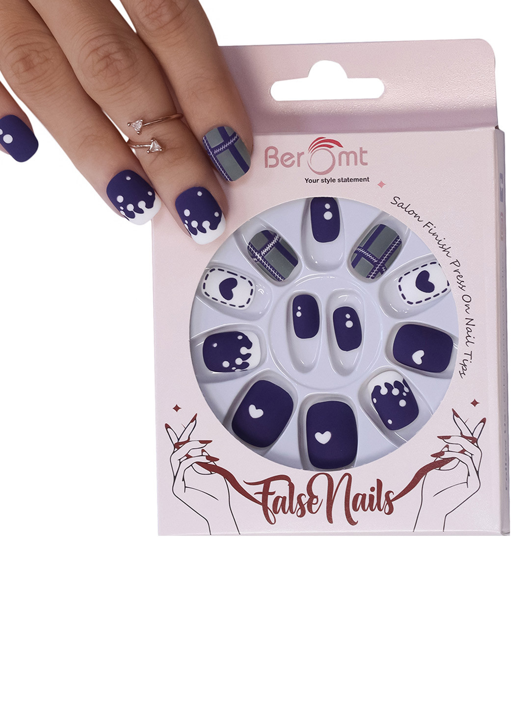 BEROMT 12 Pcs Long-Lasting Reusable Lightweight Salon Finish Press On Nail Tips - 588