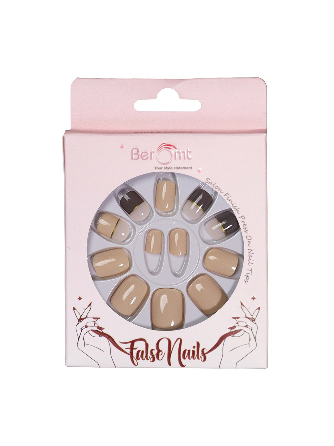 BEROMT 12 Pcs Long-Lasting Casual Salon Finish Press On Nails - Shade 525