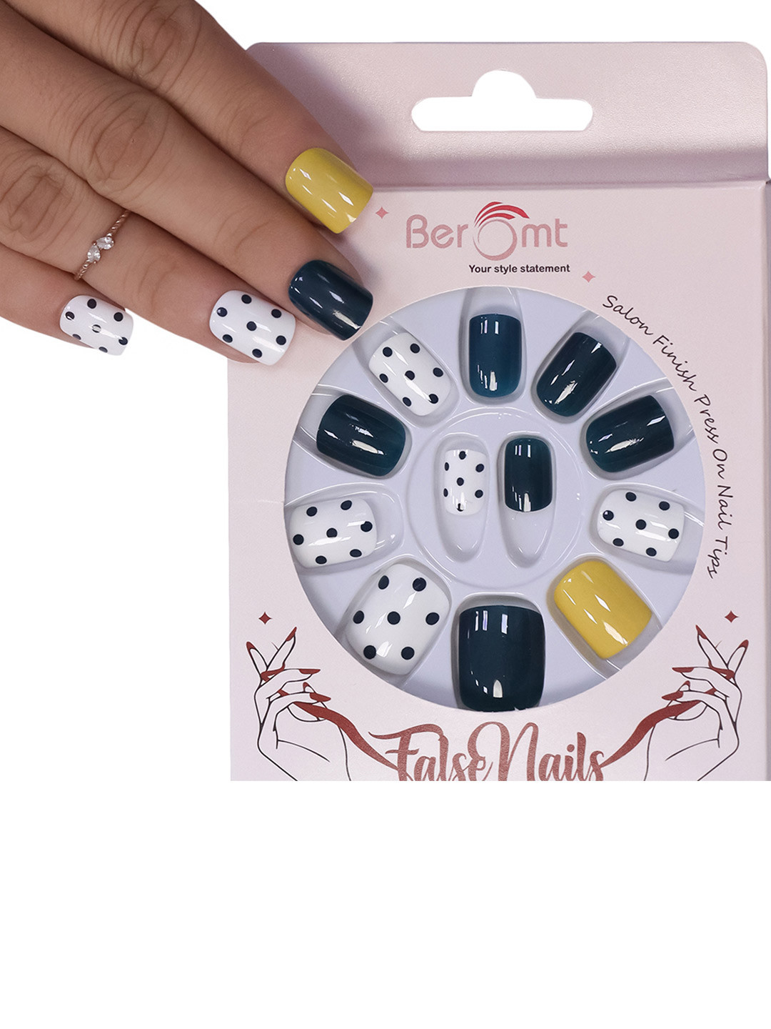 BEROMT 12 Pcs Long-Lasting Reusable Lightweight Salon Finish Press On Nail Tips - 597