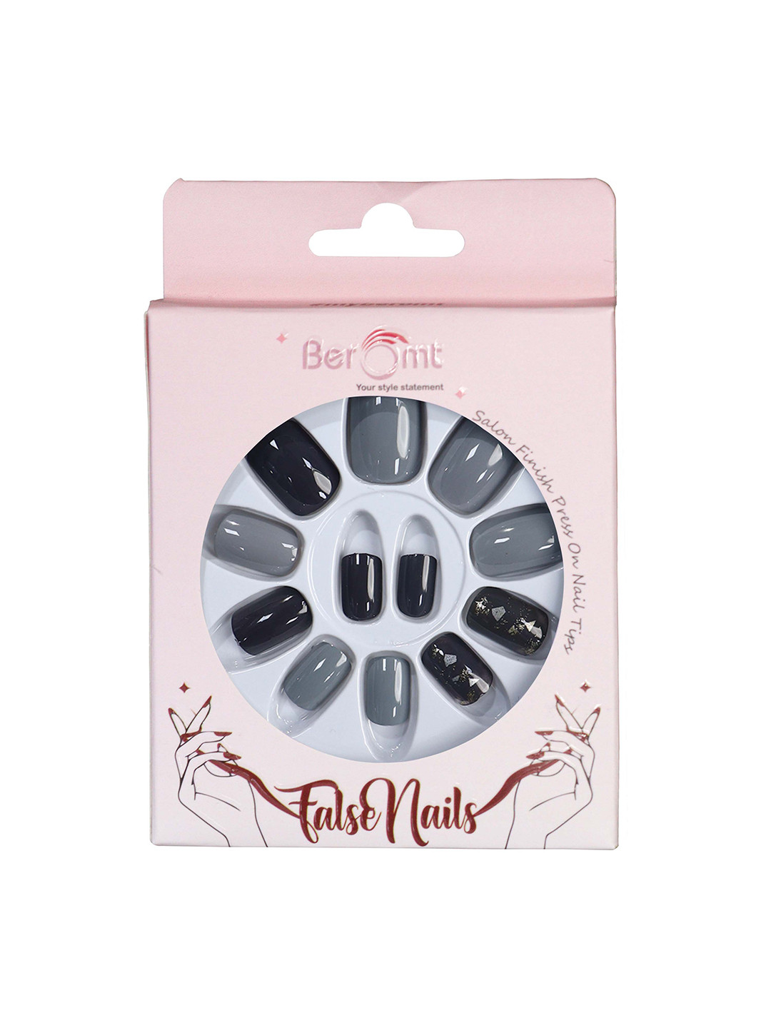 BEROMT 12 Pcs Long-Lasting Reusable Lightweight Salon Finish Press On Nail Tips - 739