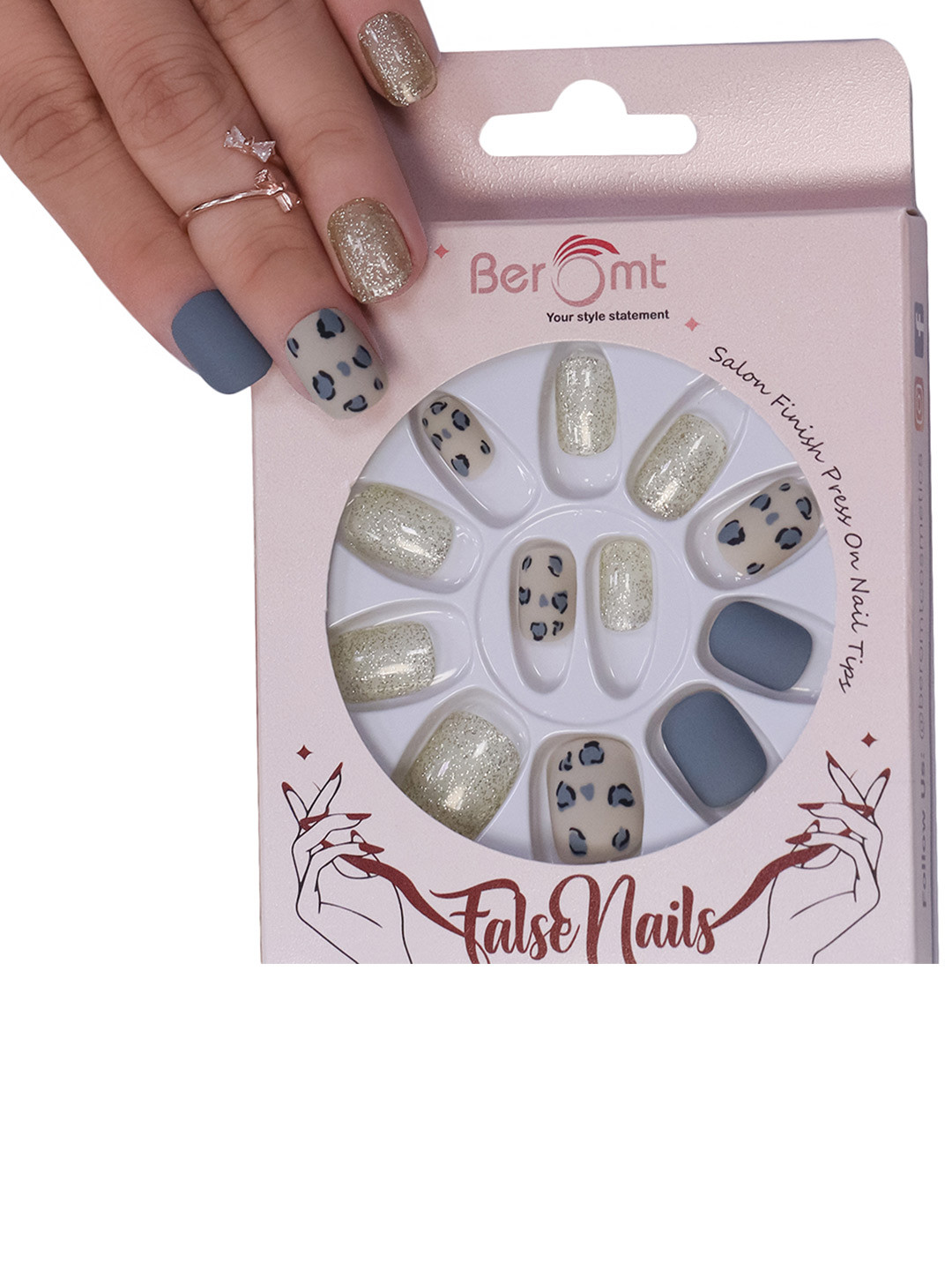 BEROMT 12 Pcs Long-Lasting Reusable Lightweight Salon Finish Press On Nail Tips - 627