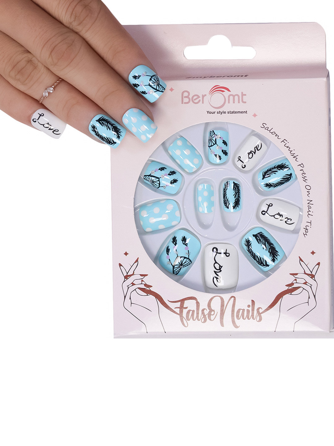 BEROMT 12 Pcs Long-Lasting Casual Salon Finish Press On Nails - Shade 559