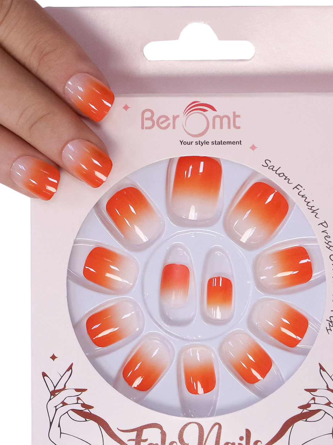 BEROMT 12 Pcs Long-Lasting Reusable Lightweight Salon Finish Press On Nail Tips - 550
