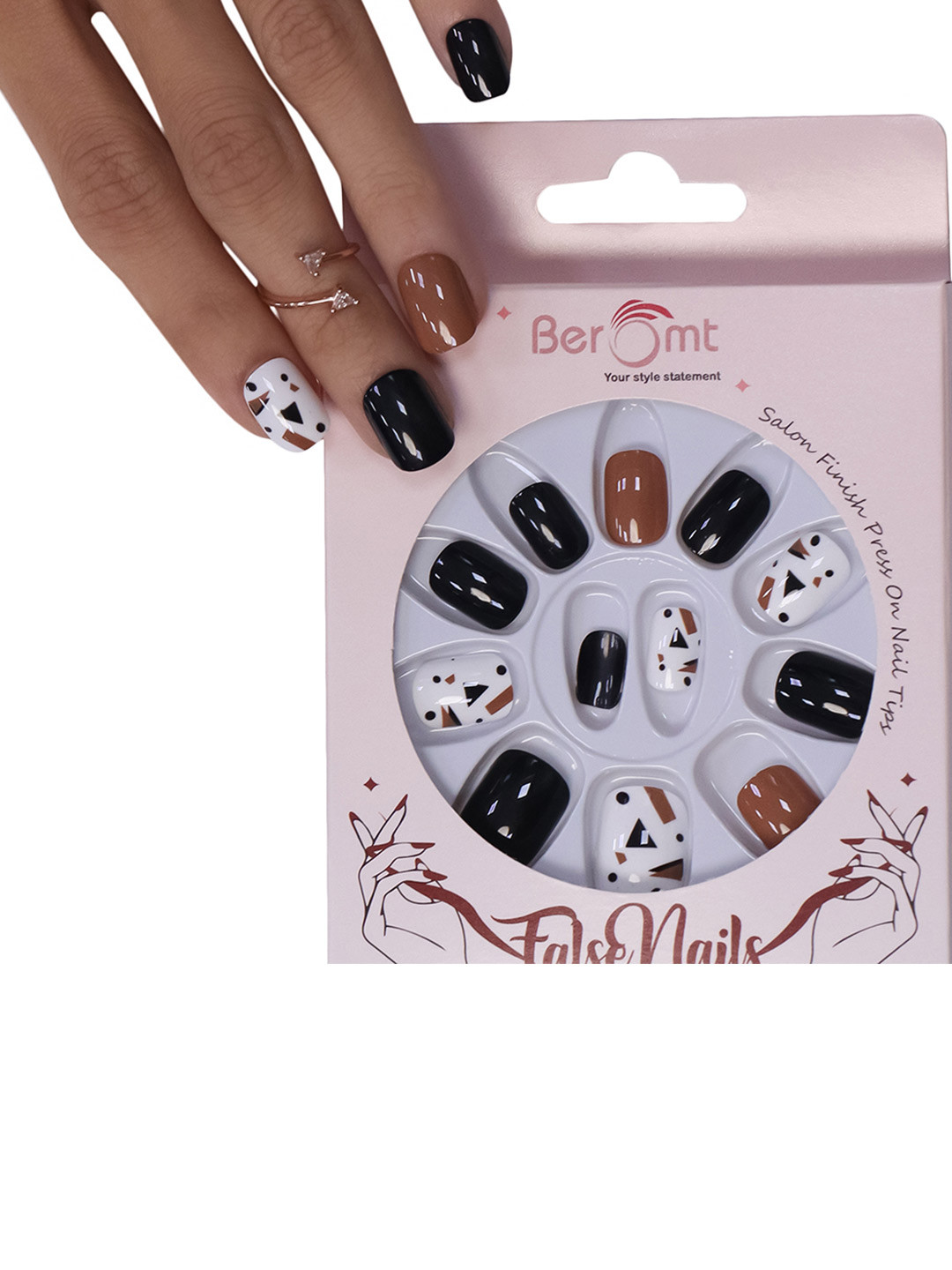 BEROMT 12 Pcs Long-Lasting Reusable Lightweight Salon Finish Press On Nail Tips - 606