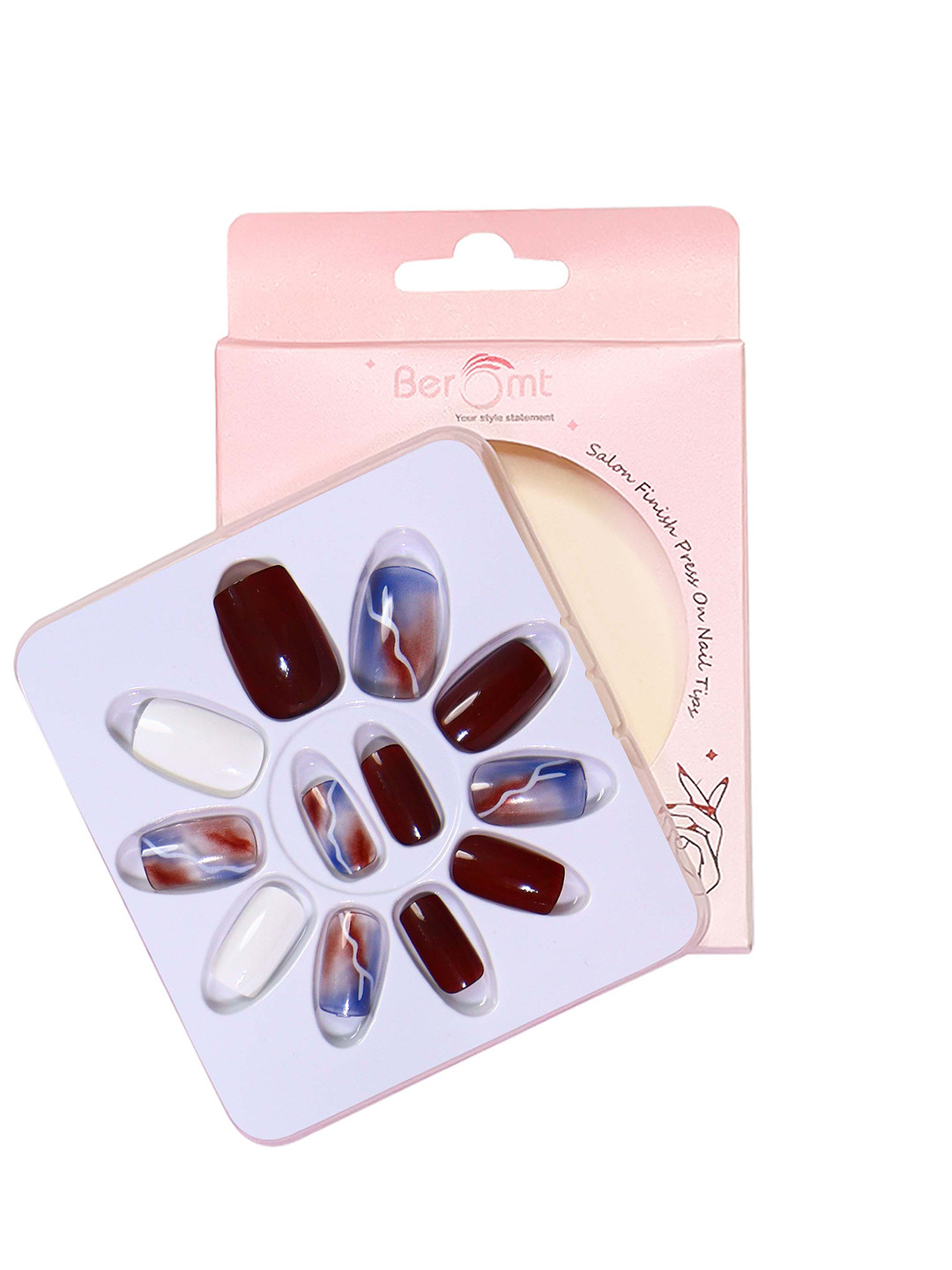 BEROMT 12 Pcs Long-Lasting Casual Salon Finish Press On Nails - Shade 578