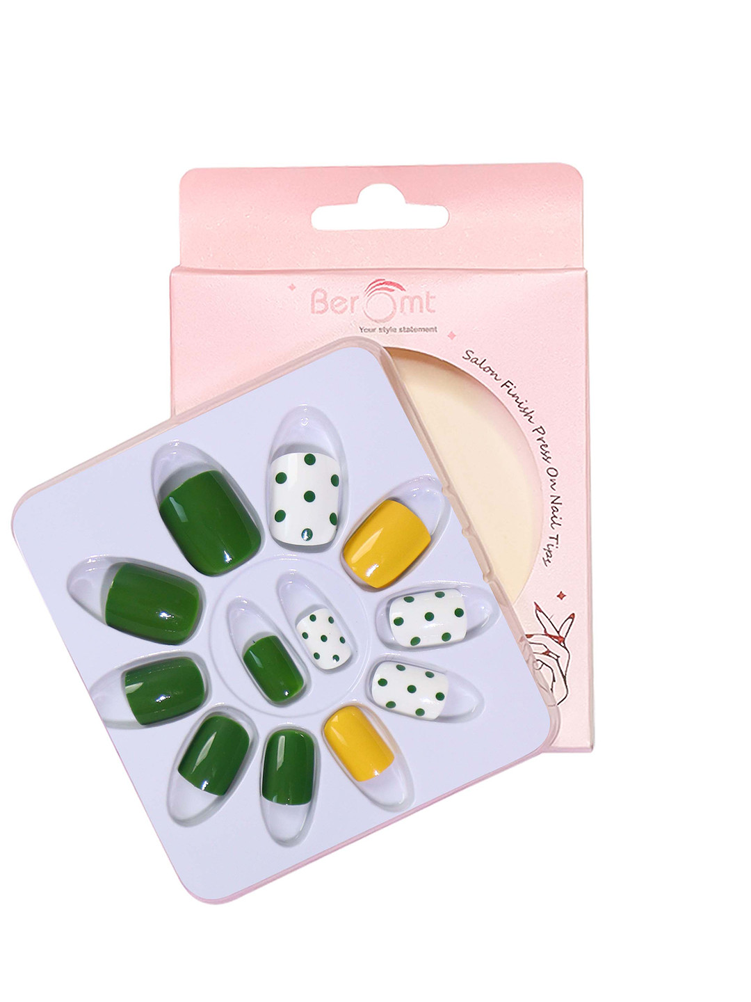 BEROMT 12 Pcs Long-Lasting Casual Salon Finish Press On Nails - Shade 685