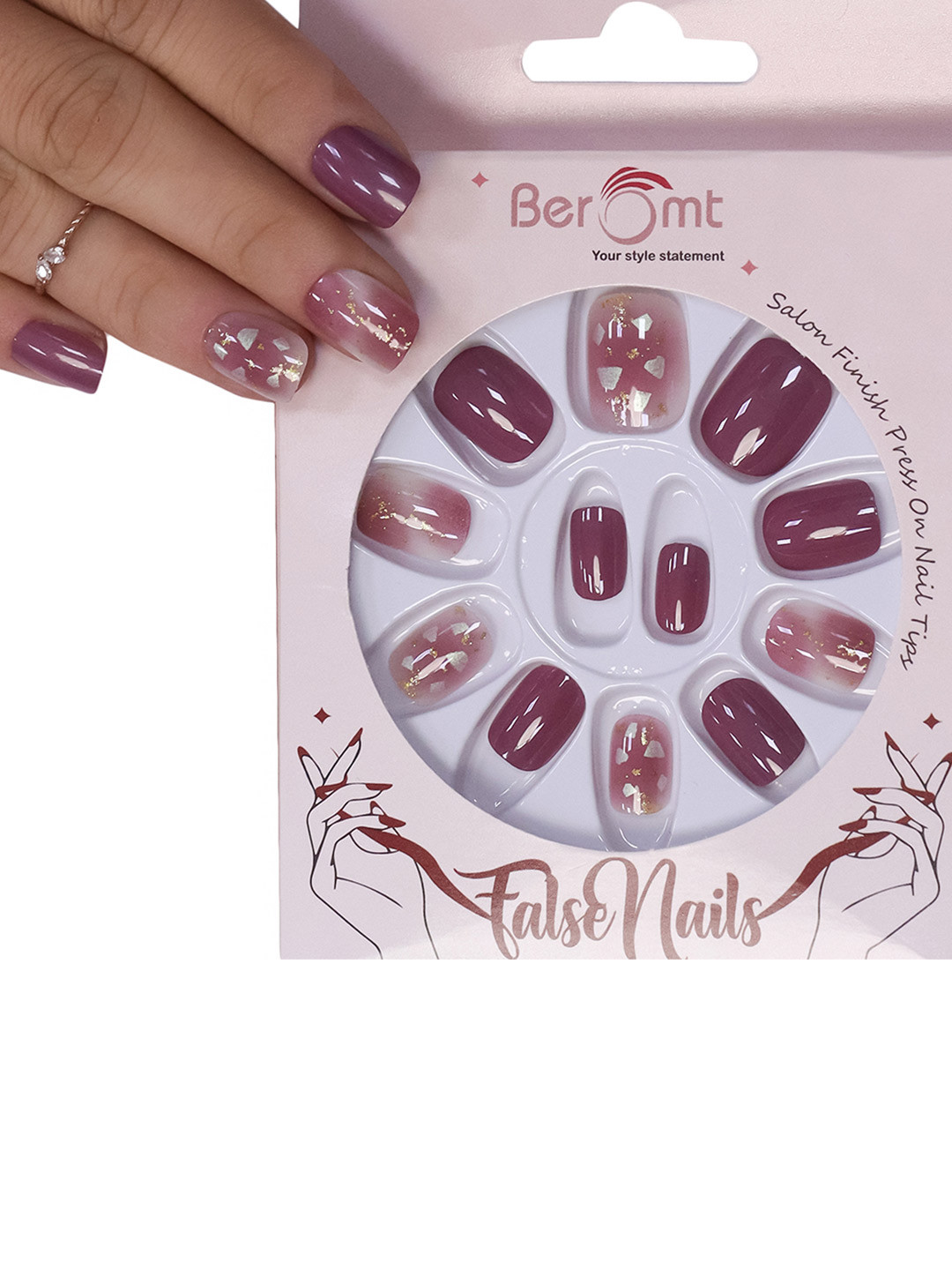 BEROMT 12 Pcs Long-Lasting Reusable Lightweight Salon Finish Press On Nail Tips - 695